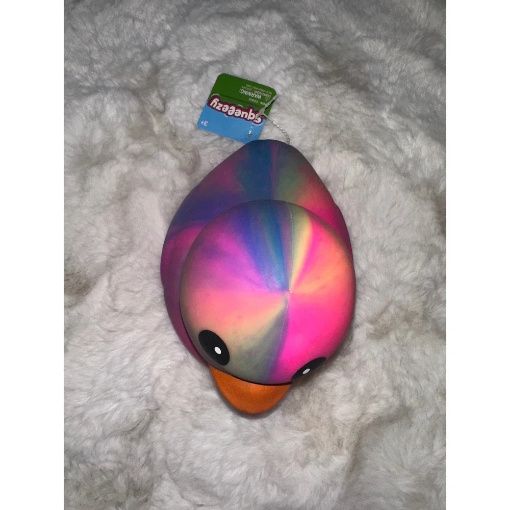 Squeezy Rainbow Rubber Duck Sensory Fidget Toy Pink Blue Tie Dye Stress Relief 1